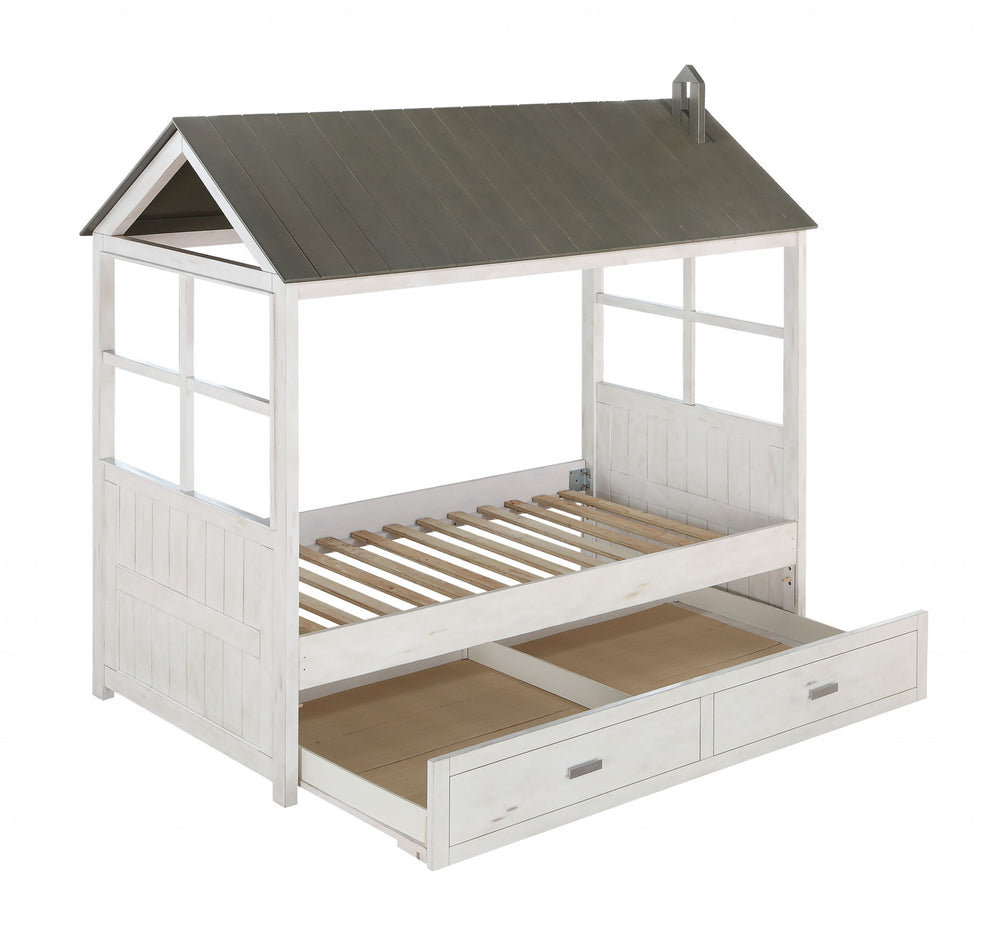 Weathered White Washed Gray Wood Twin Bed By Homeroots | Beds | Modishstore - 2