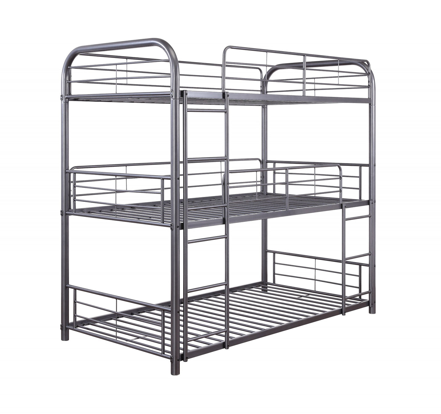 Gunmetal Metal Triple Bunk Bed - Twin By Homeroots | Beds | Modishstore - 2