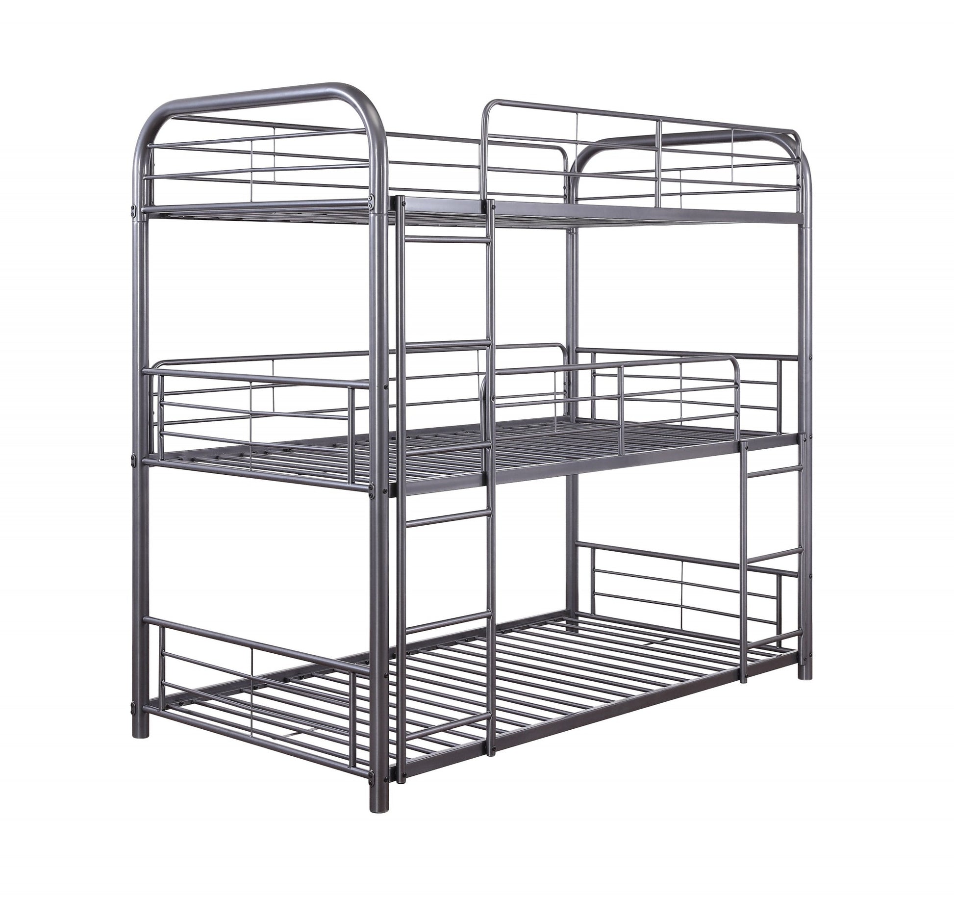 Gunmetal Metal Triple Bunk Bed - Twin By Homeroots | Beds | Modishstore - 2