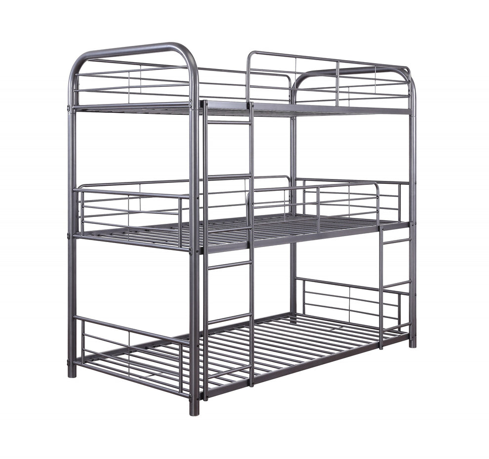 Gunmetal Metal Triple Bunk Bed - Twin By Homeroots | Beds | Modishstore - 2