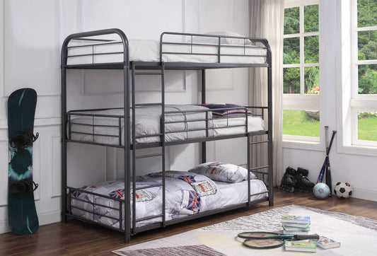 Gunmetal Metal Triple Bunk Bed - Twin By Homeroots | Beds | Modishstore