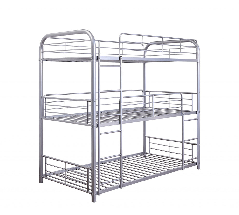 Silver Metal Triple Bunk Bed - Twin By Homeroots | Beds | Modishstore - 2