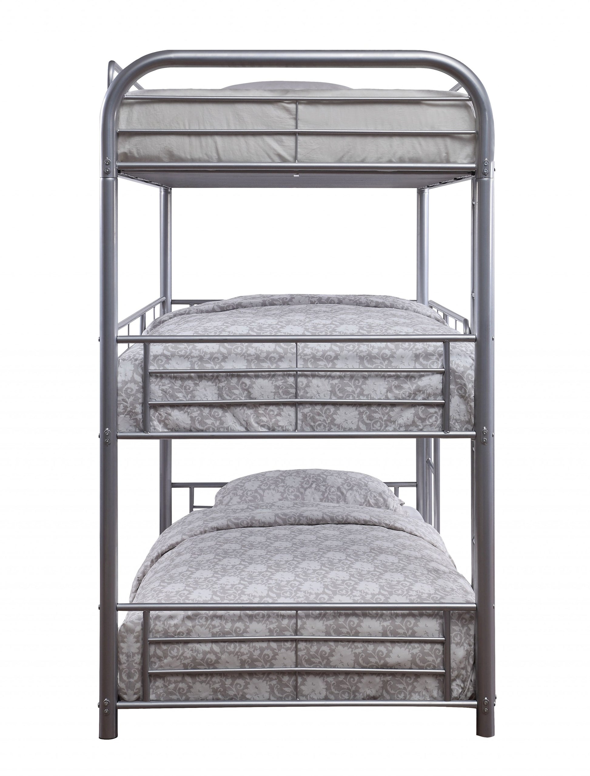 Silver Metal Triple Bunk Bed - Twin By Homeroots | Beds | Modishstore - 2