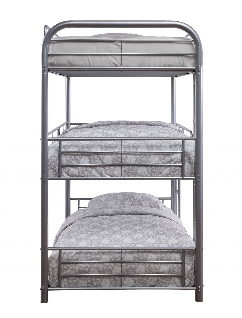 Silver Metal Triple Bunk Bed - Twin By Homeroots | Beds | Modishstore - 3