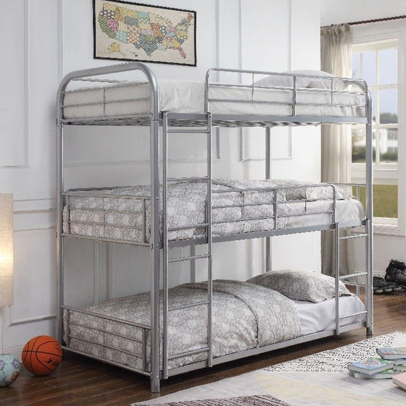 Silver Metal Triple Bunk Bed - Twin By Homeroots | Beds | Modishstore - 4