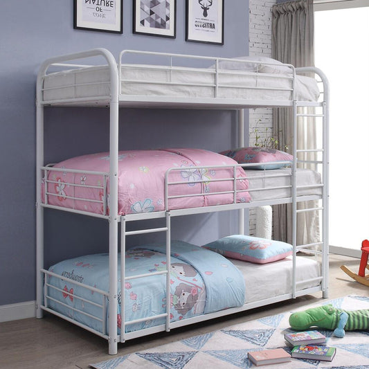 White Metal Triple Bunk Bed - Twin By Homeroots | Beds | Modishstore - 4