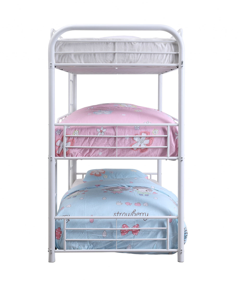 White Metal Triple Bunk Bed - Full By Homeroots | Beds | Modishstore - 2