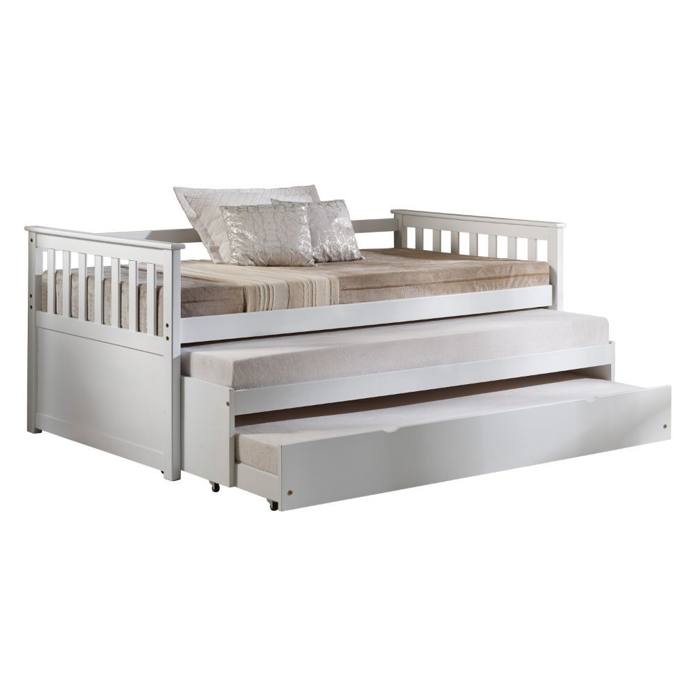 White Wood Daybed Pull-Out Bed By Homeroots | Daybeds | Modishstore - 2