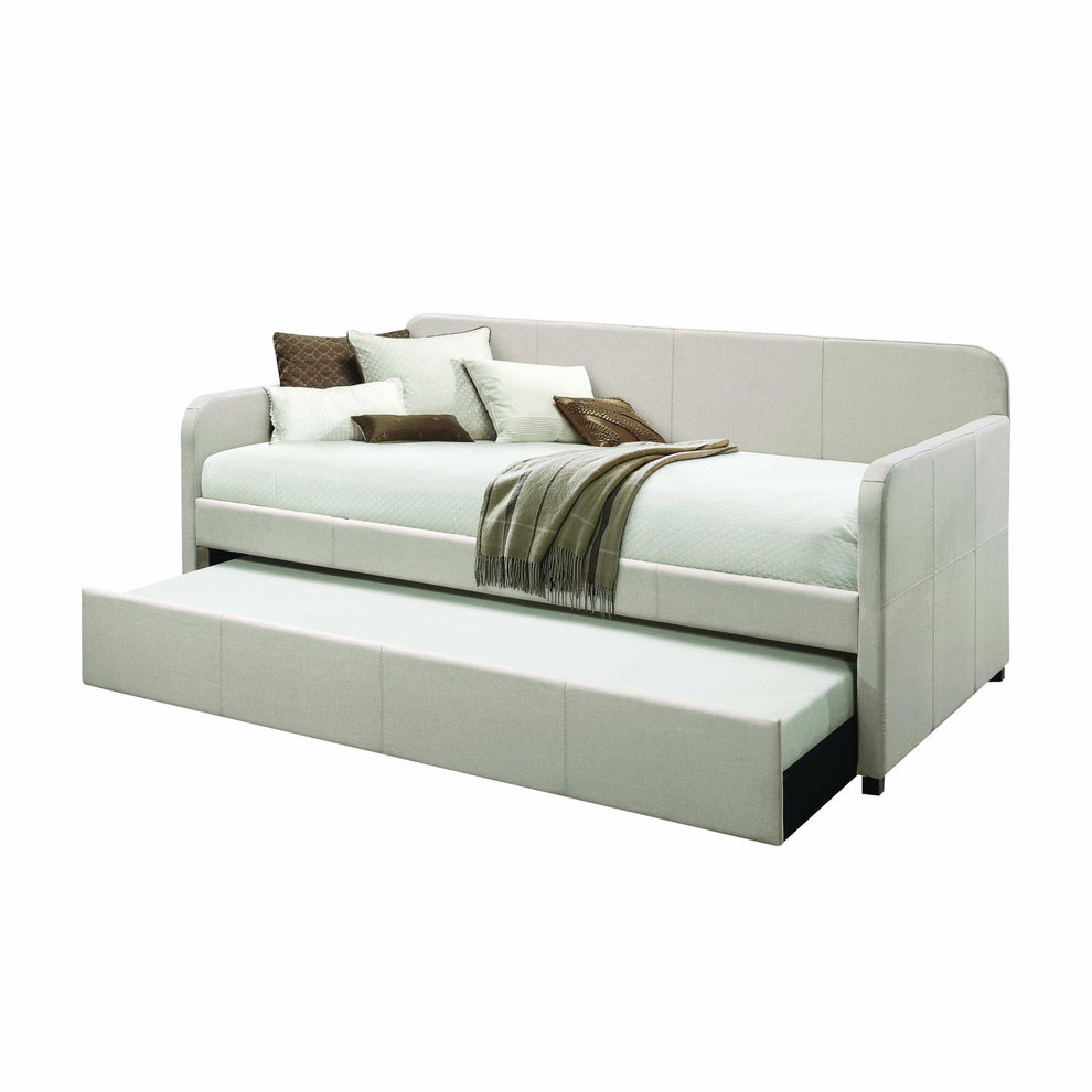 Fabric Upholstered Bed Wood Leg Daybed Trundle Twin Size By Homeroots | Daybeds | Modishstore - 2