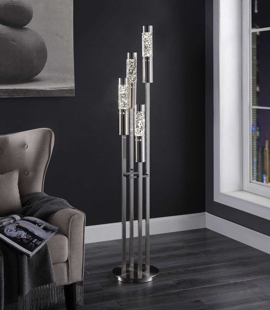 Brushed Nickel Metal Glass LED Floor Lamp By Homeroots | Floor Lamps | Modishstore - 2