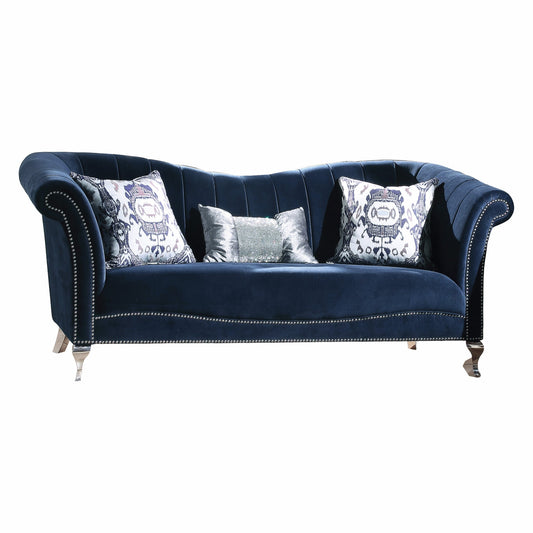 Blue Velvet Upholstery Acrylic Leg Sofa w Pillows By Homeroots | Sofas | Modishstore