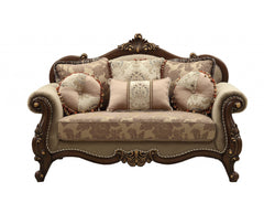 Fabric Walnut Upholstery Wood LegTrim Loveseat w Pillows By Homeroots - 347246