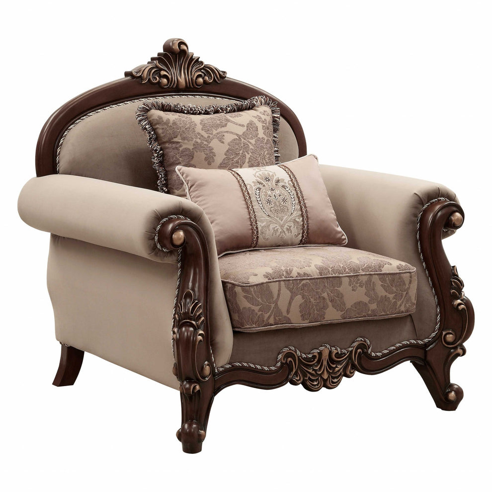 Fabric Walnut Upholstery Wood LegTrim Chair w Pillows By Homeroots - 347247 | Accent Chairs | Modishstore - 3