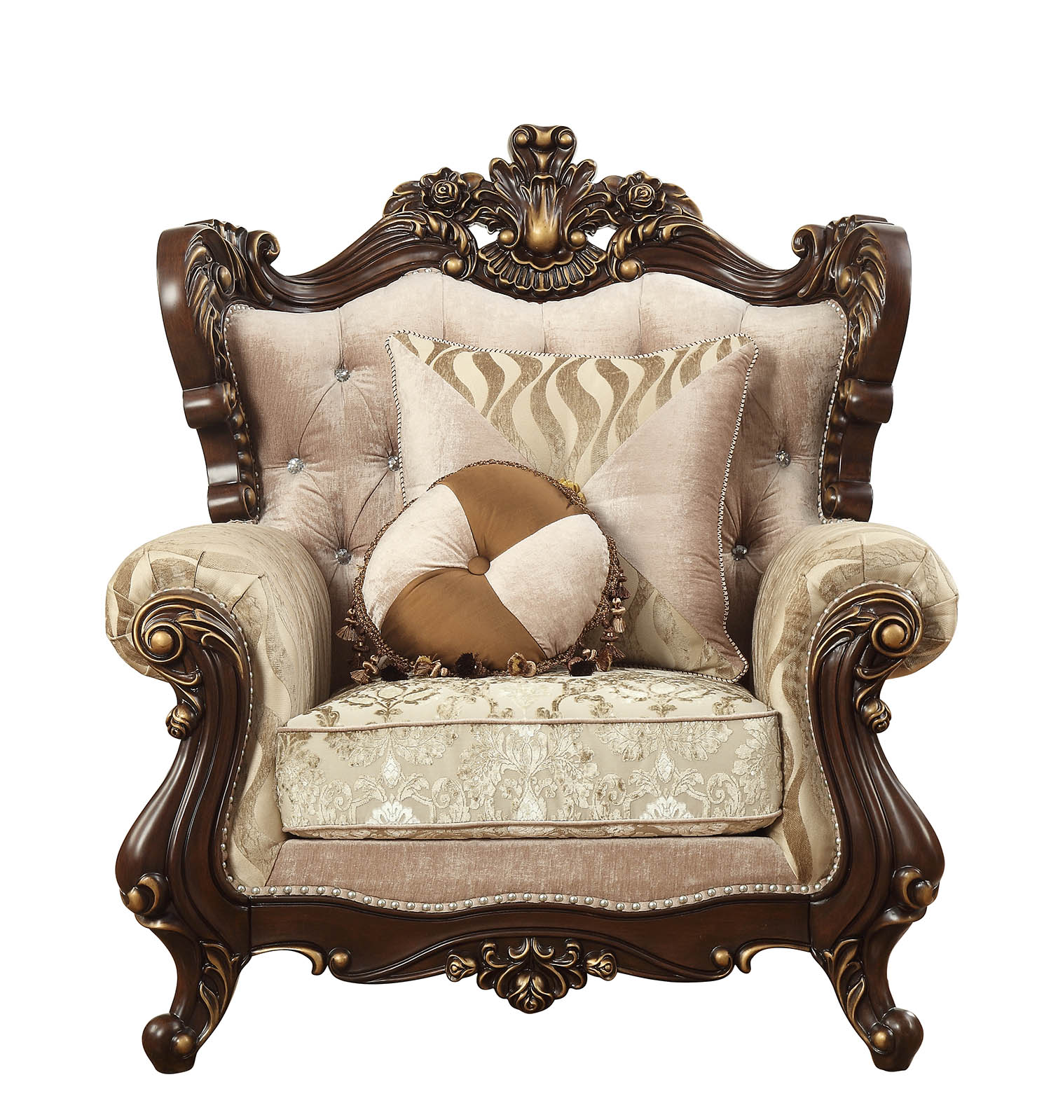 Fabric Walnut Upholstery Wood LegTrim Chair w Pillows By Homeroots - 347251 | Accent Chairs | Modishstore