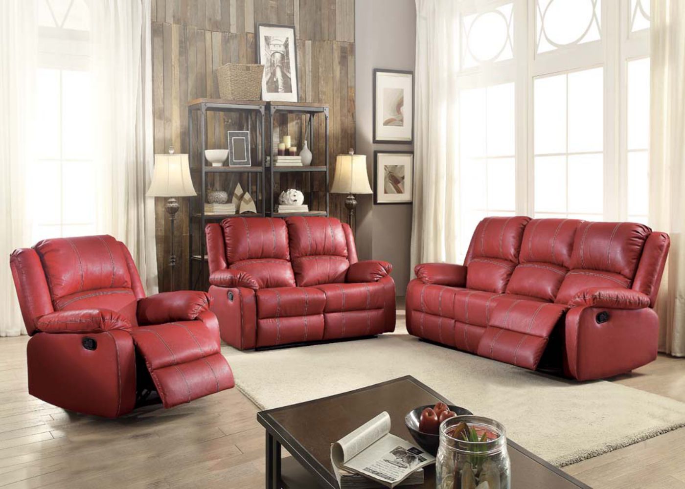 Red PU Upholstery Metal Reclining Mechanism Sofa (Motion) By Homeroots | Sofas | Modishstore - 2
