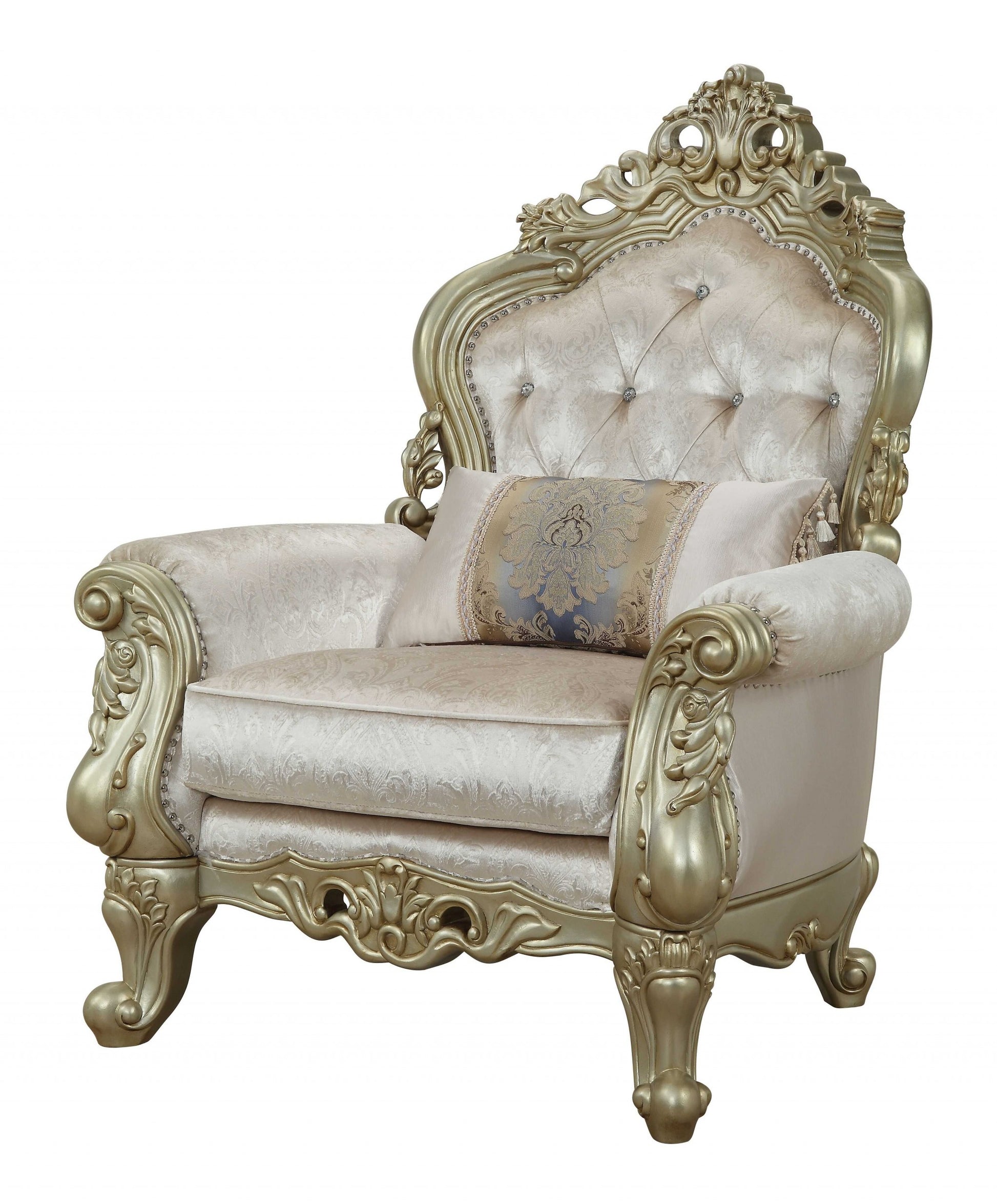 Fabric Antique White Upholstery Poly-Resin Chair w Pillow By Homeroots | Accent Chairs | Modishstore