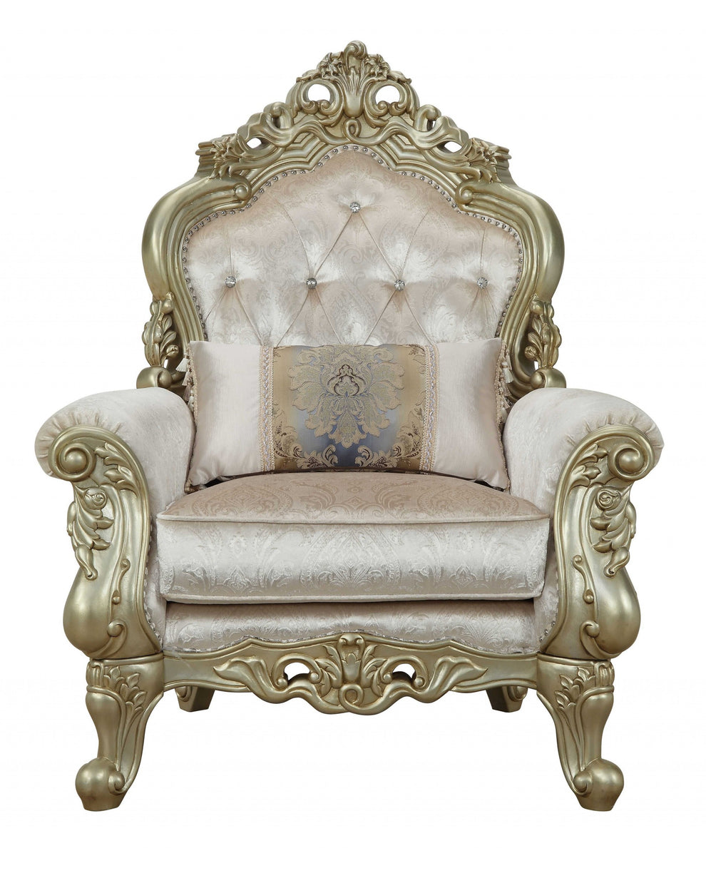 Fabric Antique White Upholstery Poly-Resin Chair w Pillow By Homeroots | Accent Chairs | Modishstore - 2