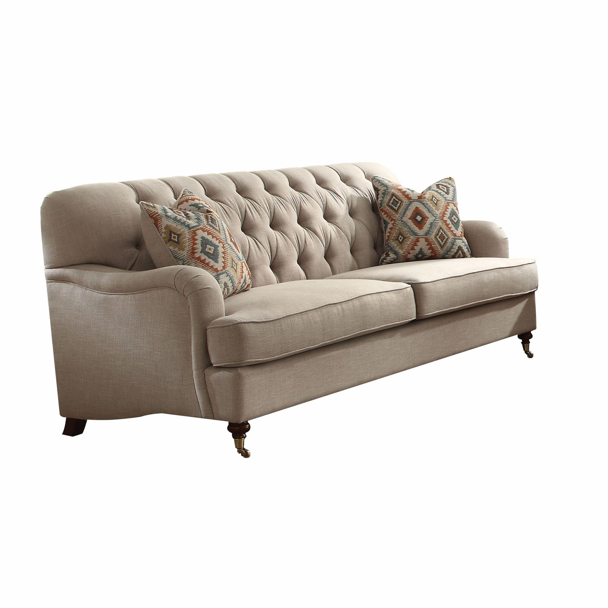 Beige Fabric Upholstery Sofa w Pillows By Homeroots | Sofas | Modishstore