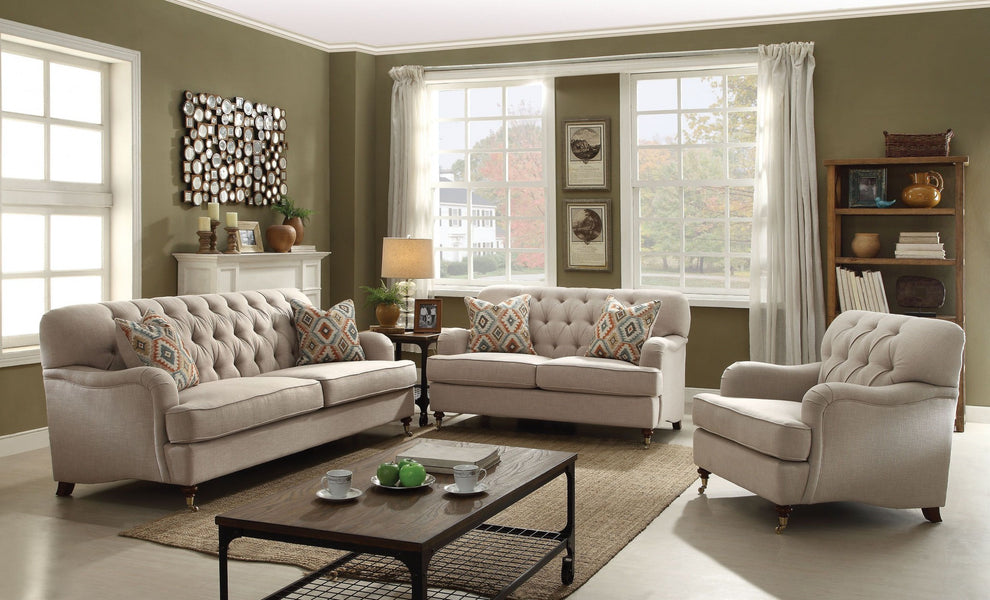 Beige Fabric Upholstery Sofa w Pillows By Homeroots | Sofas | Modishstore - 2