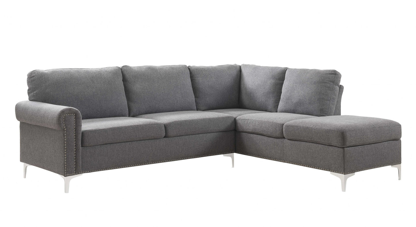 Gray Fabric Upholstery Metal Leg Sectional Sofa By Homeroots | Sectional | Modishstore