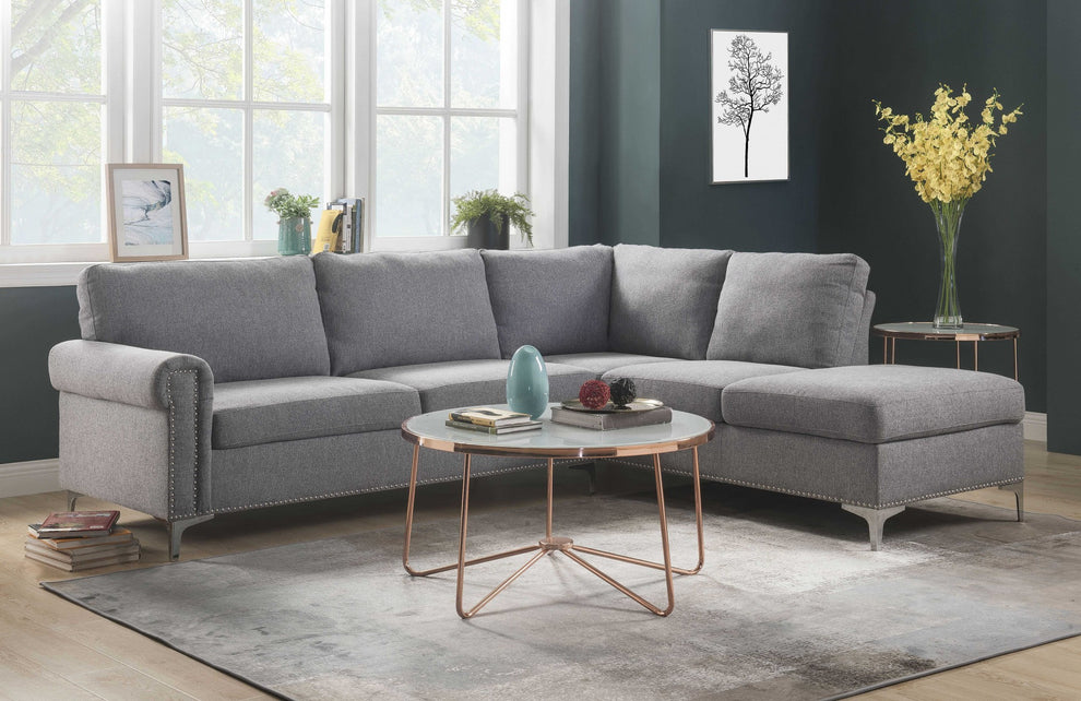 Gray Fabric Upholstery Metal Leg Sectional Sofa By Homeroots | Sectional | Modishstore - 2