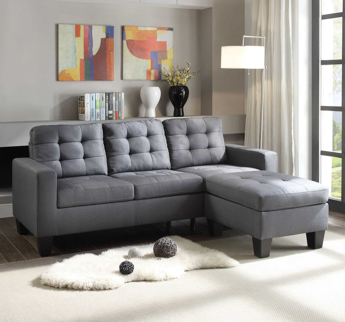 Gray Linen Upholstery Sectional Sofa By Homeroots | Sofa Set | Modishstore - 2