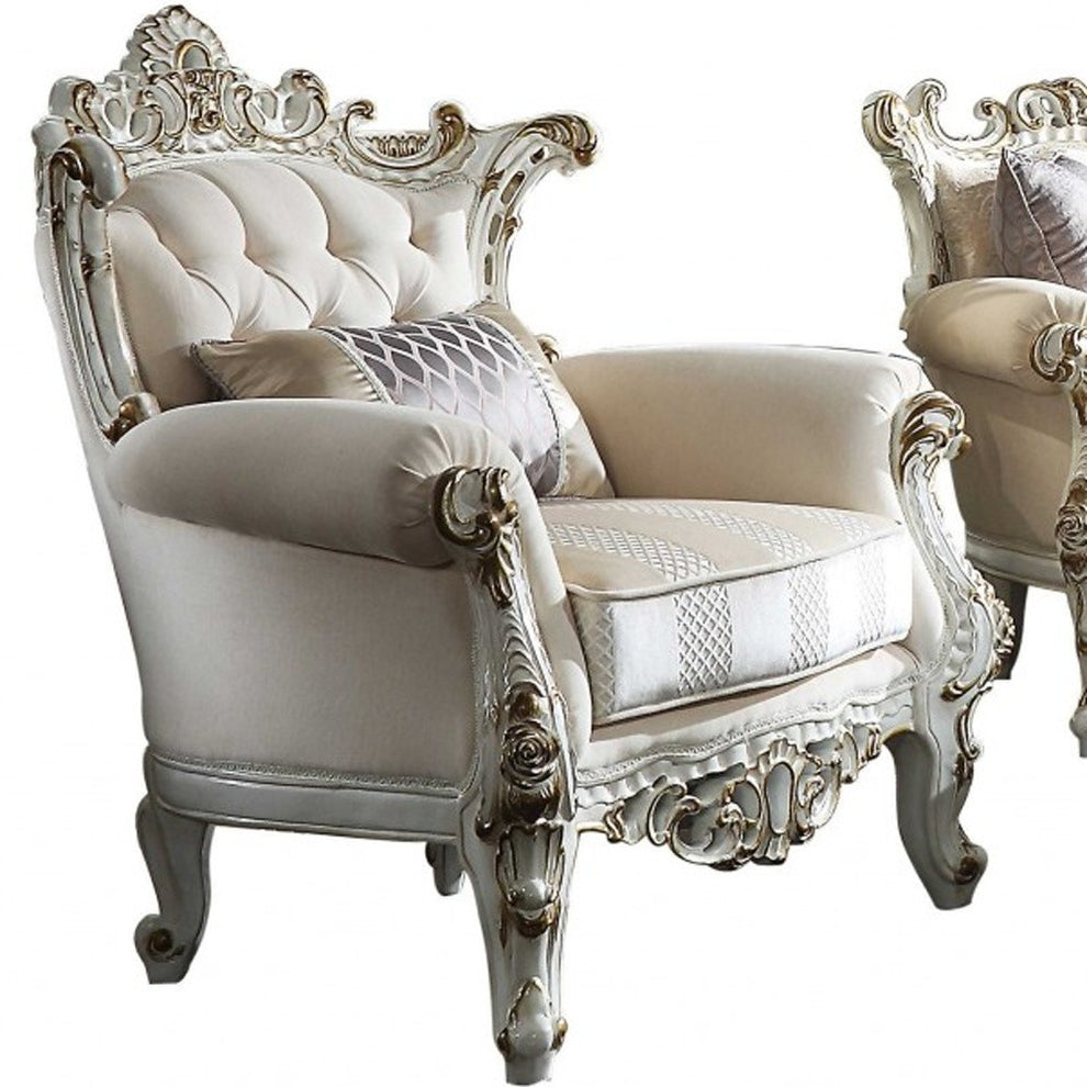 36" Pearl Fabric Striped Tufted Chesterfield Chair By Homeroots | Armchairs | Modishstore - 4