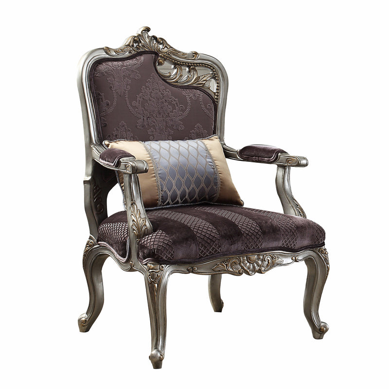 Velvet Antique Platinum Finish Chair With Pillow By Homeroots - 347267 | Accent Chairs | Modishstore