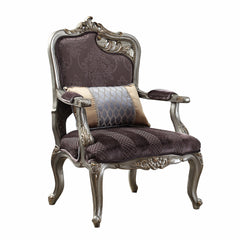 Velvet Antique Platinum Finish Chair With Pillow By Homeroots - 347267