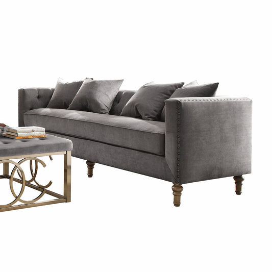 Gray Velvet Upholstery Sofa w Pillows By Homeroots | Sofas | Modishstore