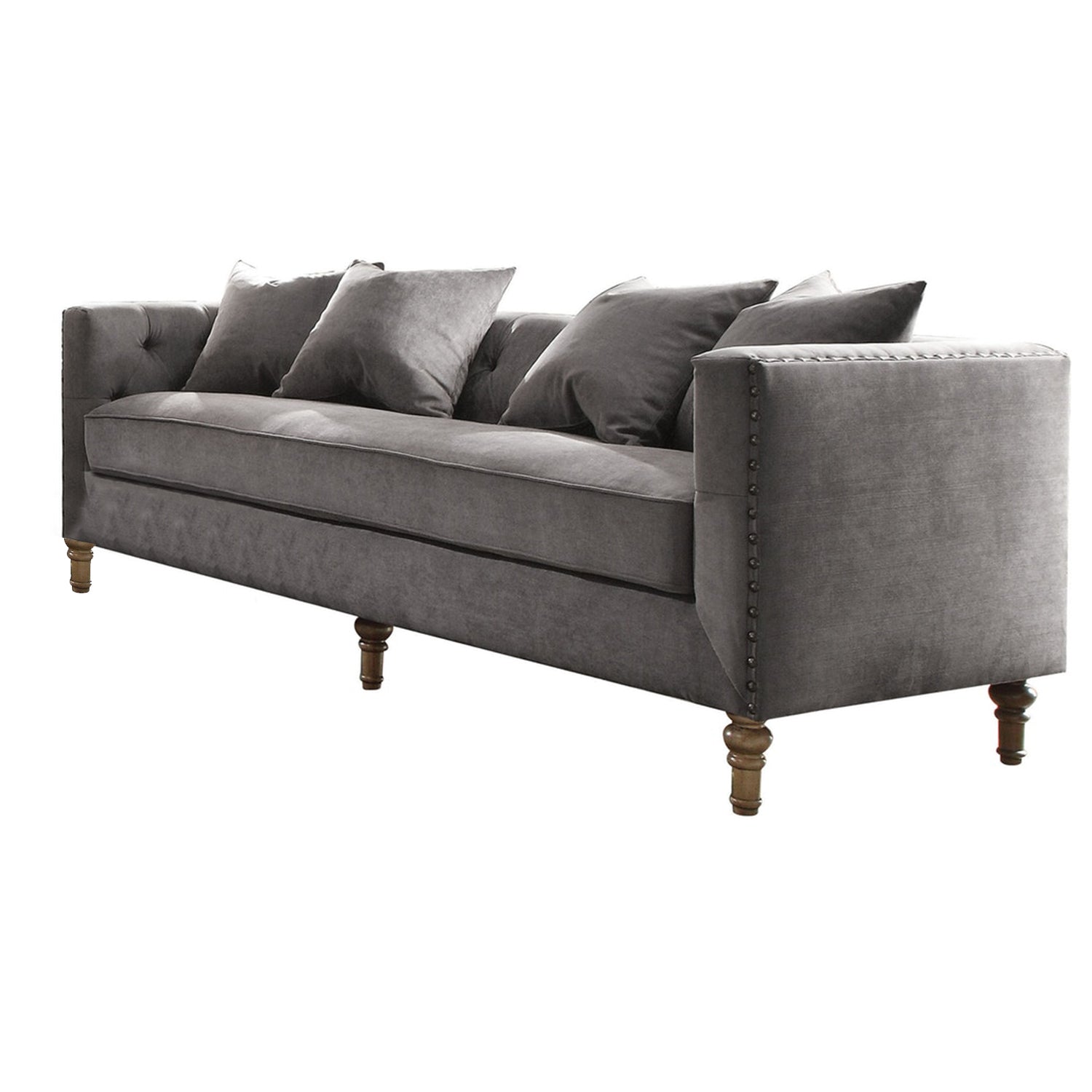 Gray Velvet Upholstery Sofa w Pillows By Homeroots | Sofas | Modishstore - 3