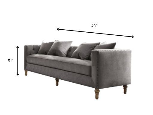 Gray Velvet Upholstery Sofa w Pillows By Homeroots | Sofas | Modishstore - 4