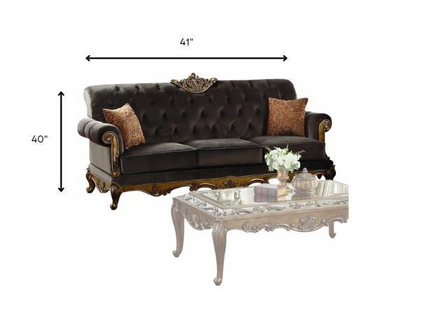 Charcoal Fabric Antique Gold Upholstery Wood LegBase Sofa w Pillows By Homeroots | Sofas | Modishstore - 3