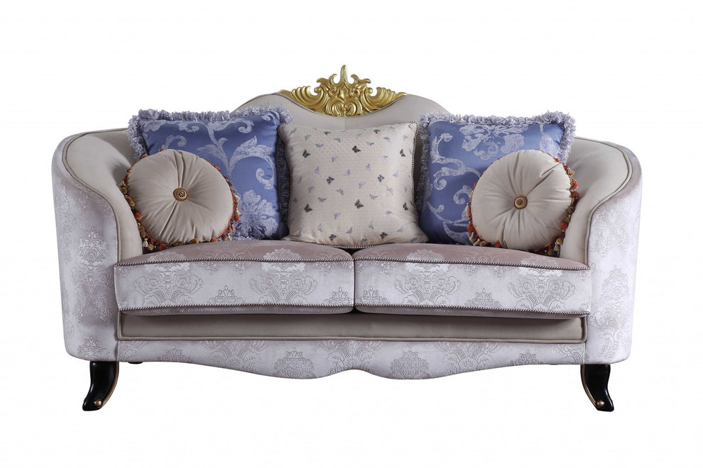 Cream Fabric Upholstery Loveseat w Pillows By Homeroots | Loveseats | Modishstore - 3