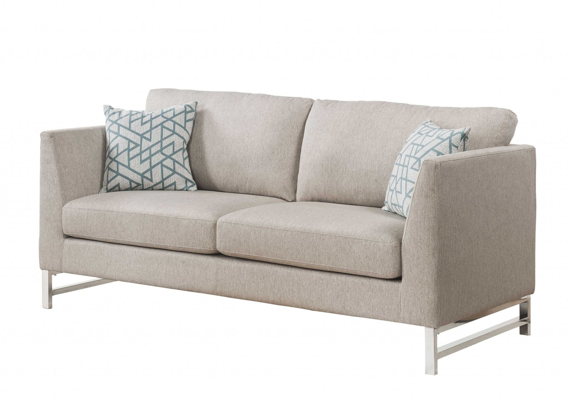Beige Linen Upholstery Metal Leg Sofa w Pillows By Homeroots | Sofas | Modishstore
