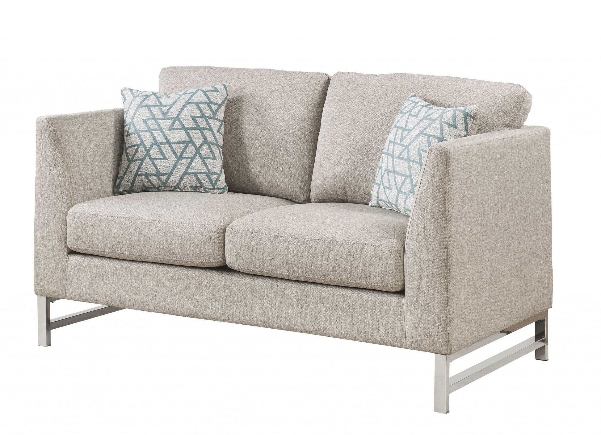 Beige Linen Upholstery Metal Leg Loveseat w Pillows By Homeroots | Loveseats | Modishstore