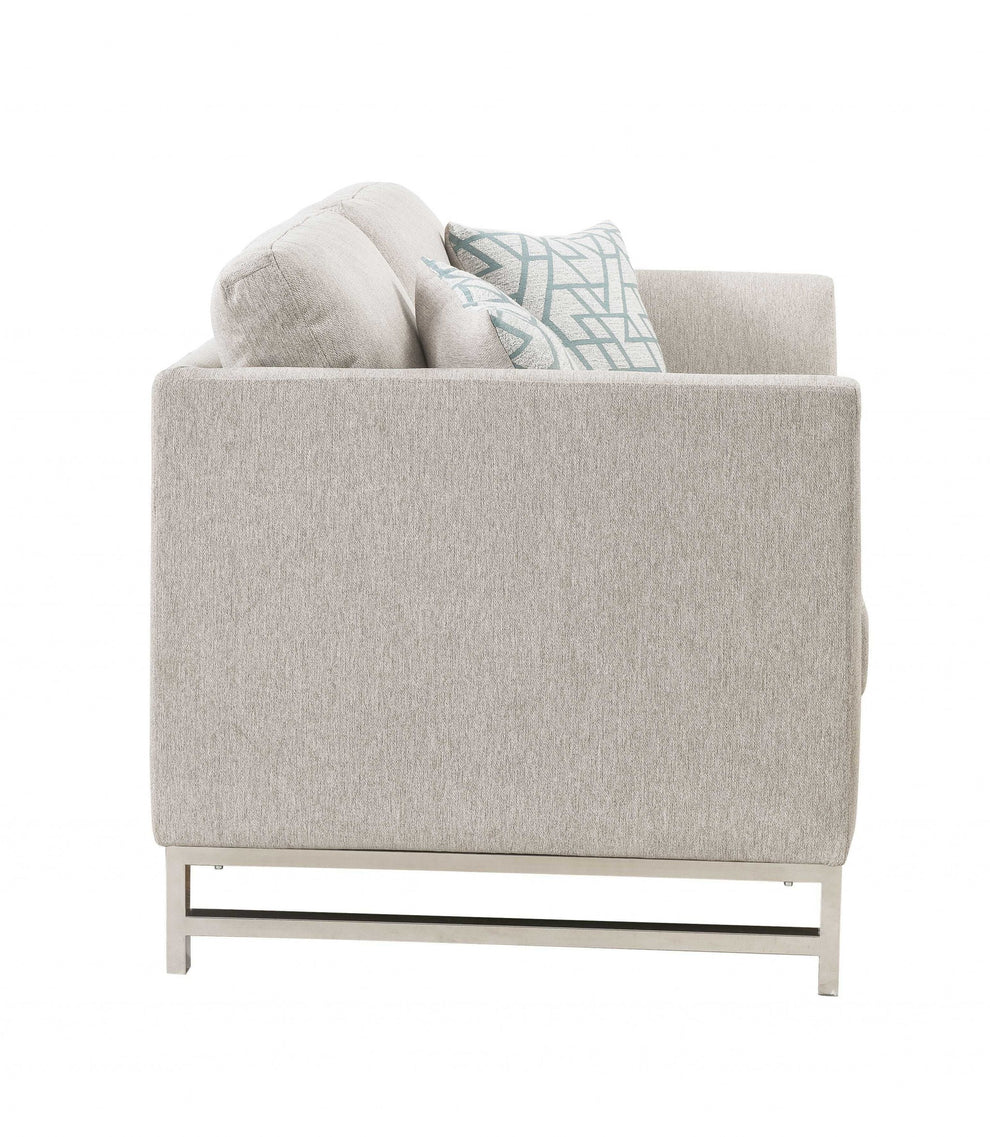 Beige Linen Upholstery Metal Leg Loveseat w Pillows By Homeroots | Loveseats | Modishstore - 3