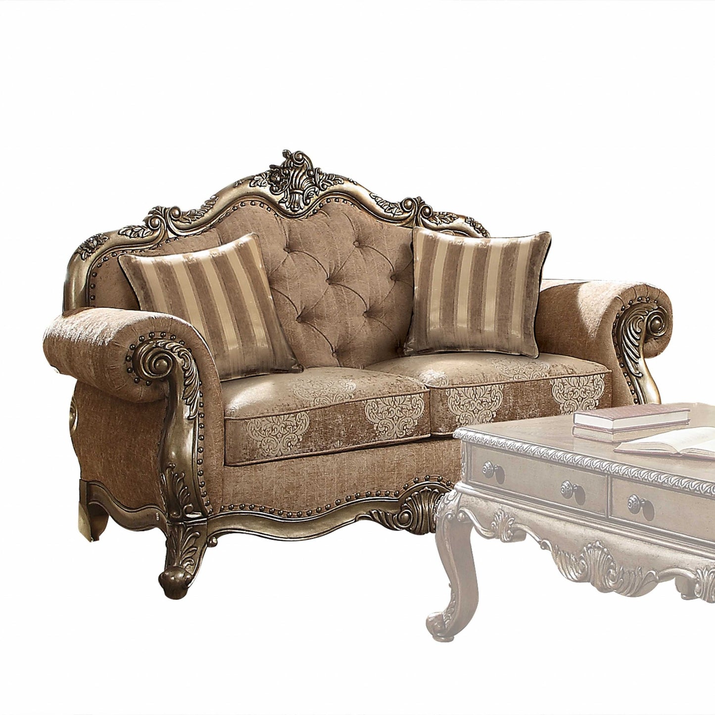 Ornate Vintage Look Velvet and Oak Loveseat By Homeroots | Loveseats | Modishstore