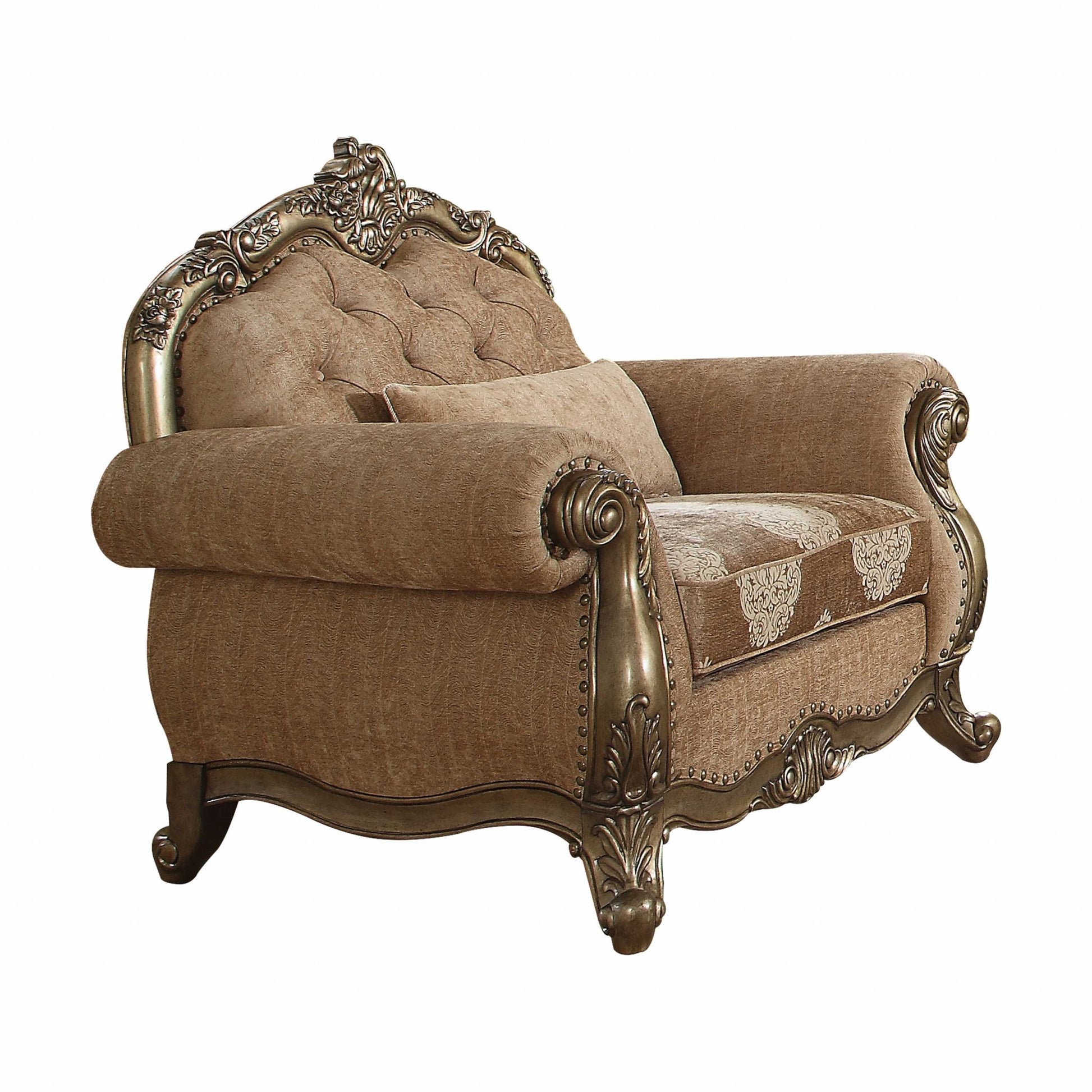 Fabric Vintage Oak Upholstery Poly Resin Chair w Pillow By Homeroots | Accent Chairs | Modishstore