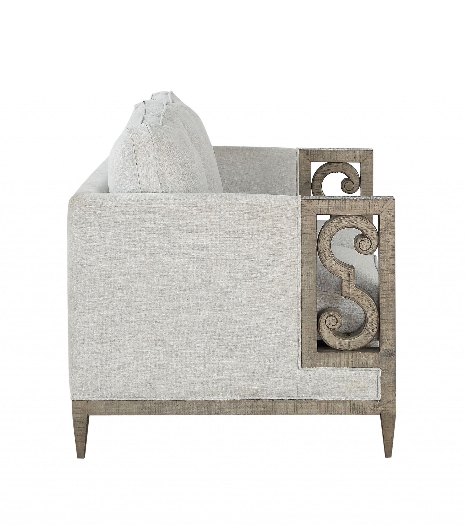 Fabric Salvaged Natural Upholstery Wood Leg Loveseat By Homeroots | Loveseats | Modishstore - 2