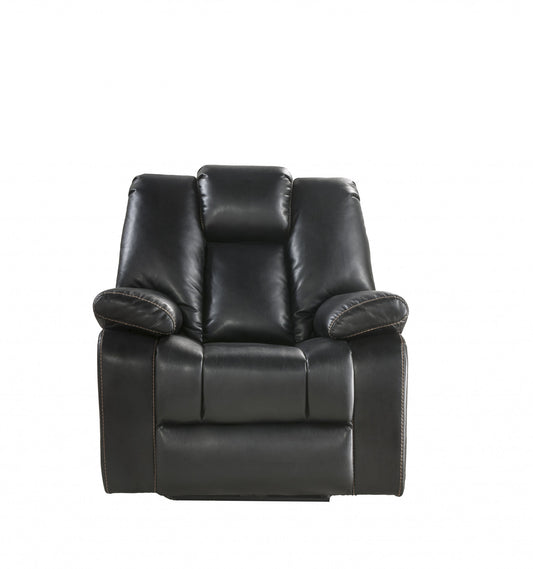 Black Leather-Aire Upholstery Recliner (Power Motion) By Homeroots | Recliners | Modishstore