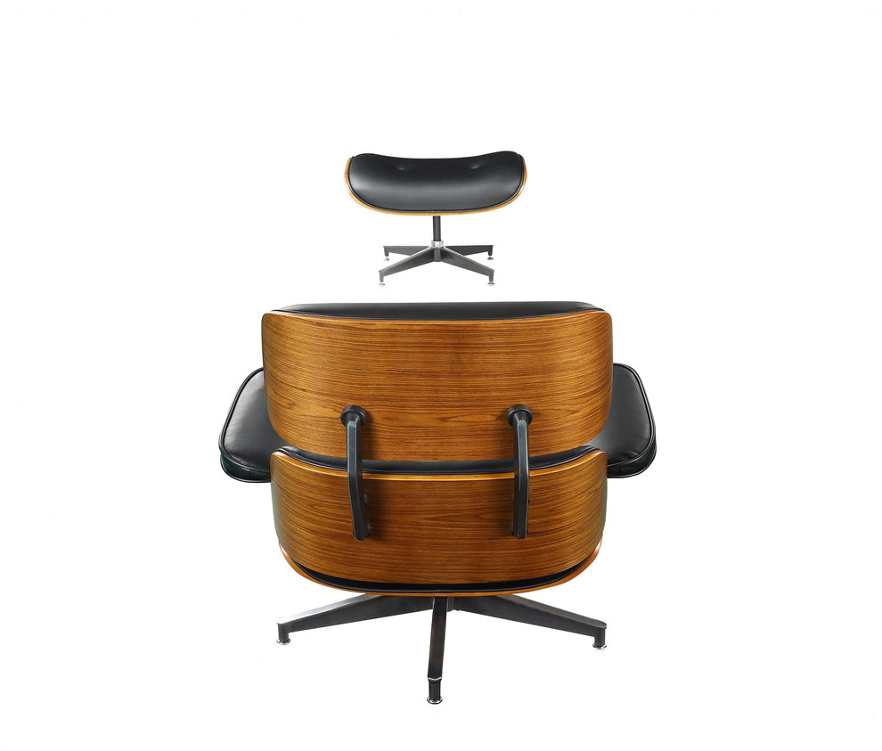 Black Bonded Leather Walnut Wood Upholstered (Seat) Aluminum Base Chair & Ottoman By Homeroots - 347296 | Accent Chairs | Modishstore - 2