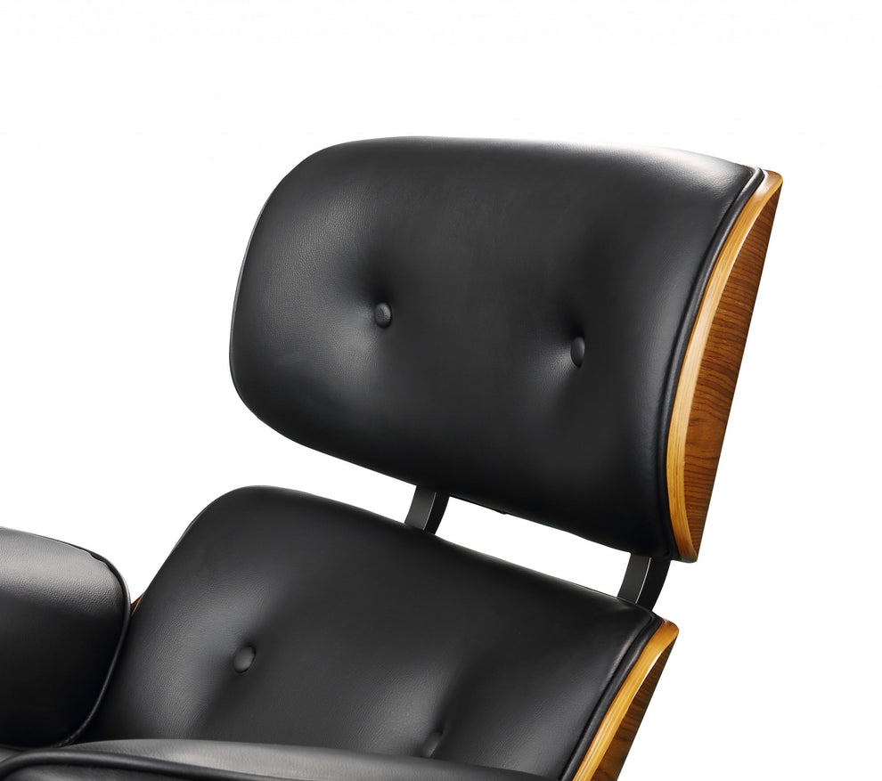 Black Bonded Leather Walnut Wood Upholstered (Seat) Aluminum Base Chair & Ottoman By Homeroots - 347296 | Accent Chairs | Modishstore - 3