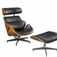 Black Bonded Leather Walnut Wood Upholstered (Seat) Aluminum Base Chair & Ottoman By Homeroots - 347297 | Accent Chairs | Modishstore