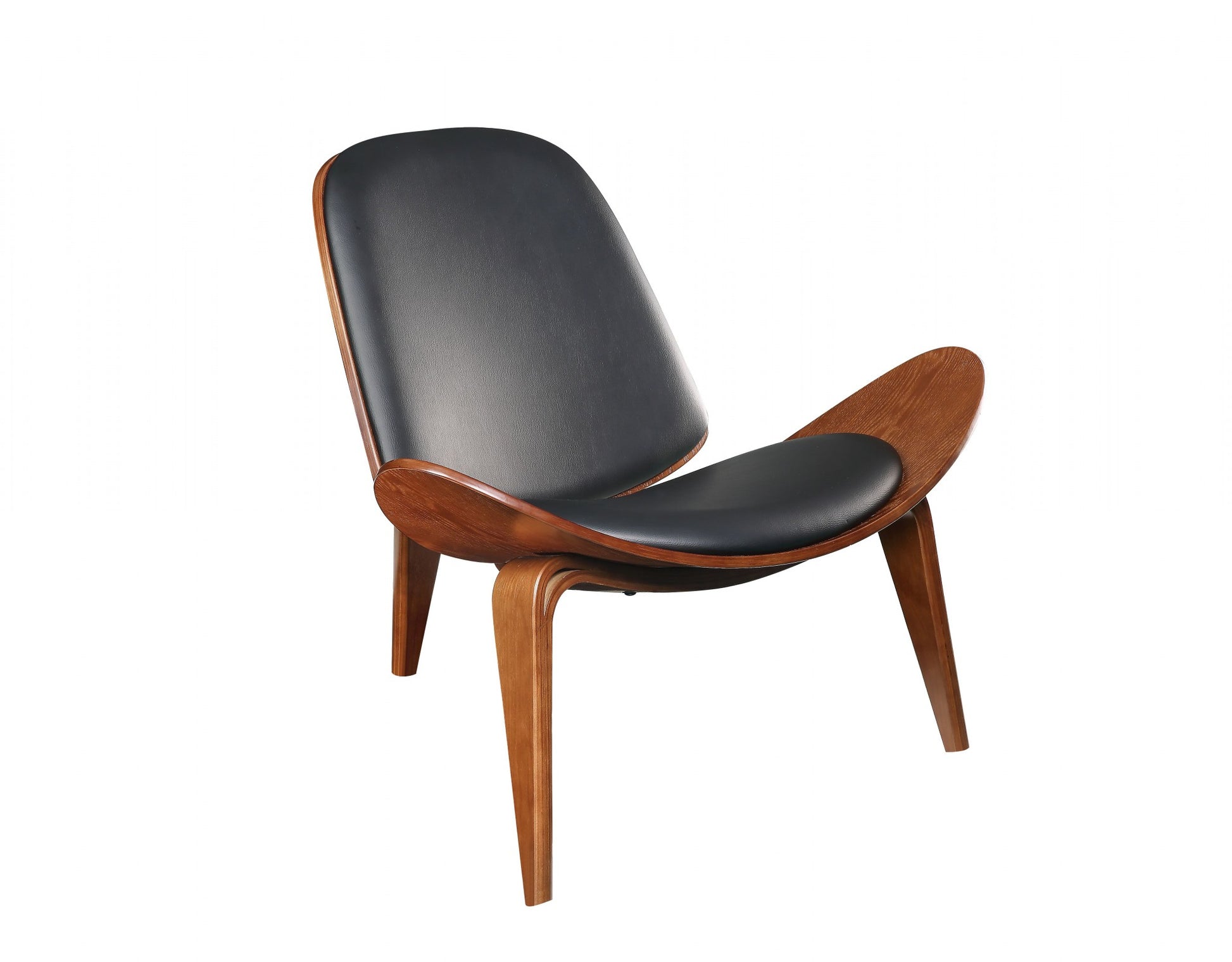 Black Bonded Leather Walnut Wood Upholstered (Seat) Accent Chair By Homeroots | Accent Chairs | Modishstore