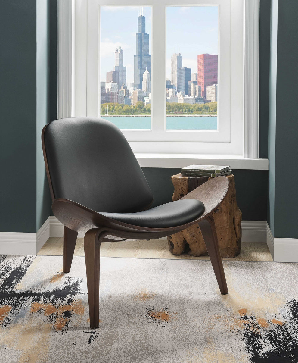 Black Bonded Leather Walnut Wood Upholstered (Seat) Accent Chair By Homeroots | Accent Chairs | Modishstore - 2