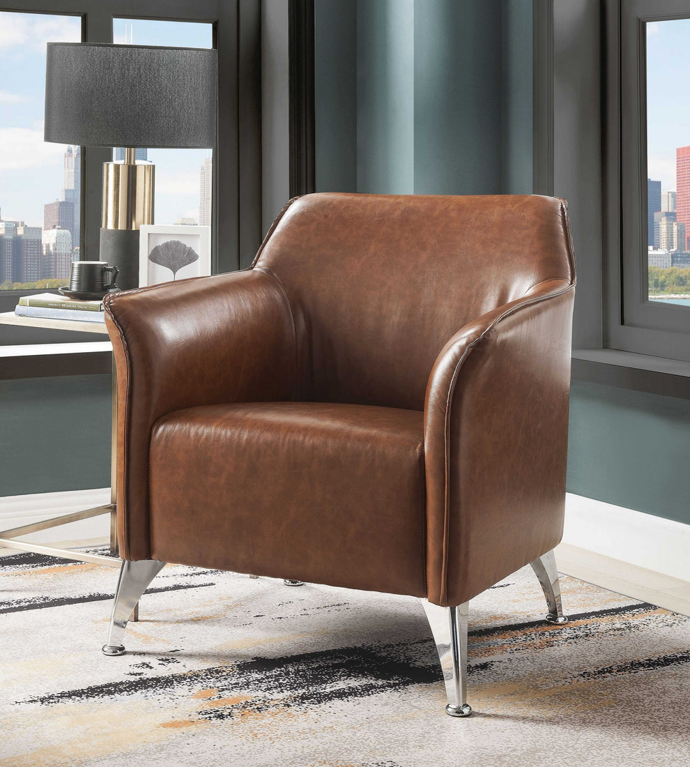 Brown PU Upholstery Metal Leg Accent Chair By Homeroots | Accent Chairs | Modishstore - 2
