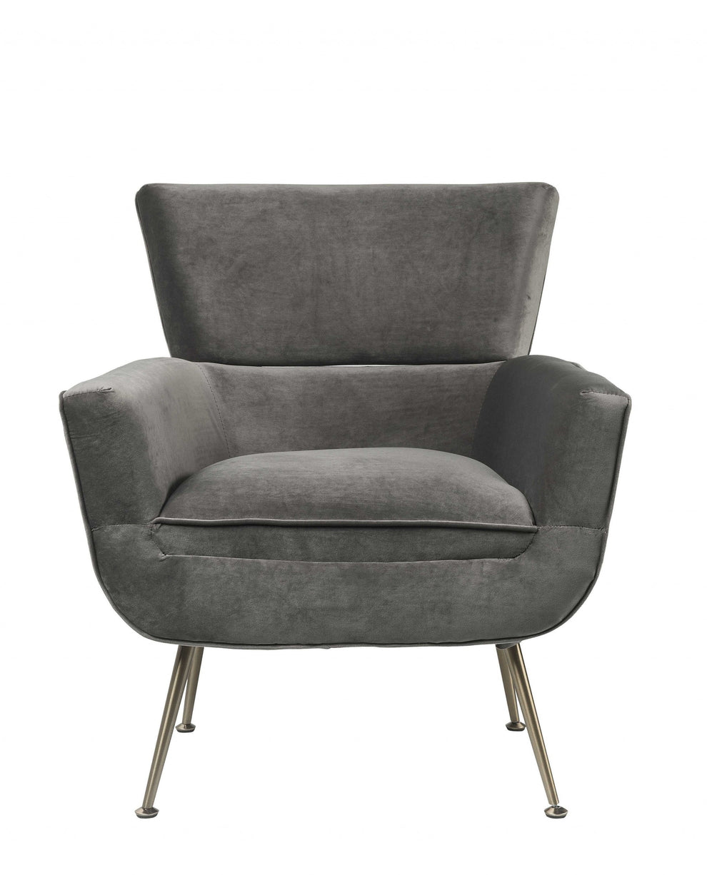 Gray Velvet Upholstery Metal Leg Accent Chair By Homeroots | Accent Chairs | Modishstore - 2