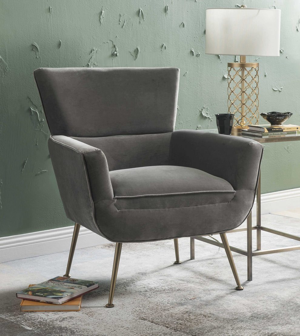 Gray Velvet Upholstery Metal Leg Accent Chair By Homeroots | Accent Chairs | Modishstore - 3