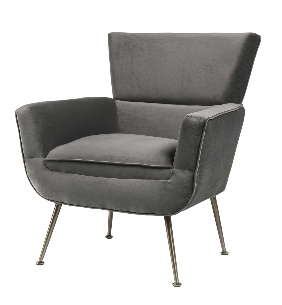 Gray Velvet Upholstery Metal Leg Accent Chair By Homeroots | Accent Chairs | Modishstore - 4